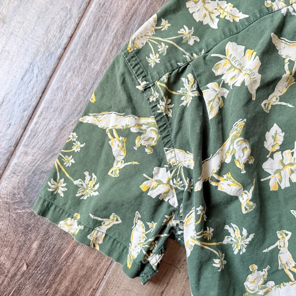 Abercrombie & Fitch Mens Vintage 90s Mens Hawaiian Hula Button Up Shirt, Green,L - Picture 11 of 11